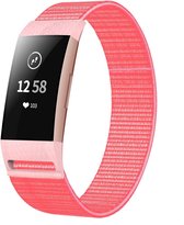 Nylon Smartwatch bandje - Geschikt voor  Fitbit Charge 3 nylon bandje - Roze-rood - Horlogeband / Polsband / Armband