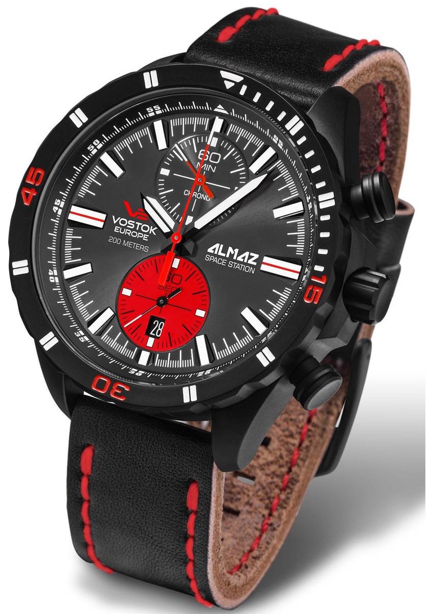 Vostok Europe 6S11-320C260NT horloge heren - zwart en rood - edelstaal PVD zwart