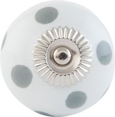 Clayre & Eef | Deurknop Ø 4 cm | Wit | Keramiek | Rond | Stippen | 63496