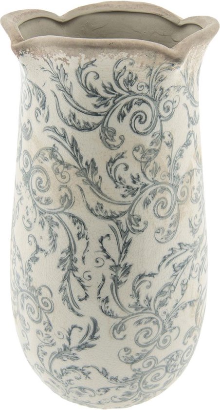Clayre & Eef Vase Ø 14x28 cm Beige Gris Céramique Fleurs