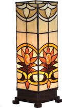 LumiLamp Tiffany Tafellamp 12x12x35 cm Beige Bruin Glas Vierkant Tiffany Bureaulamp