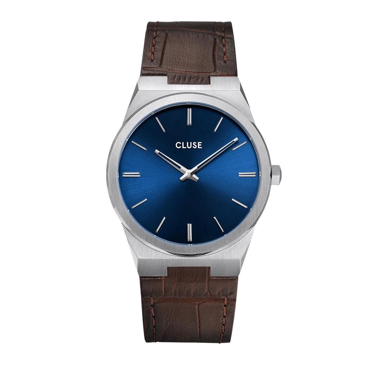 CLUSE Vigoureux Zilverkleurig-Blauw horloge - Bruin