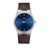 CLUSE Vigoureux Zilverkleurig/Blauw horloge  - Bruin