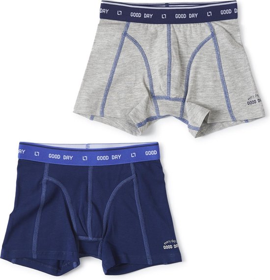 Little Label - boxershorts 2-pack - grey melee & dark blue 6Y - maat: 110/116 - bio-katoen