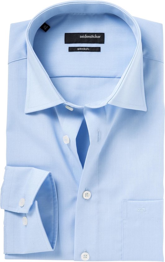 Seidensticker regular fit overhemd - lichtblauw fil a fil - Strijkvrij - Boordmaat: 43