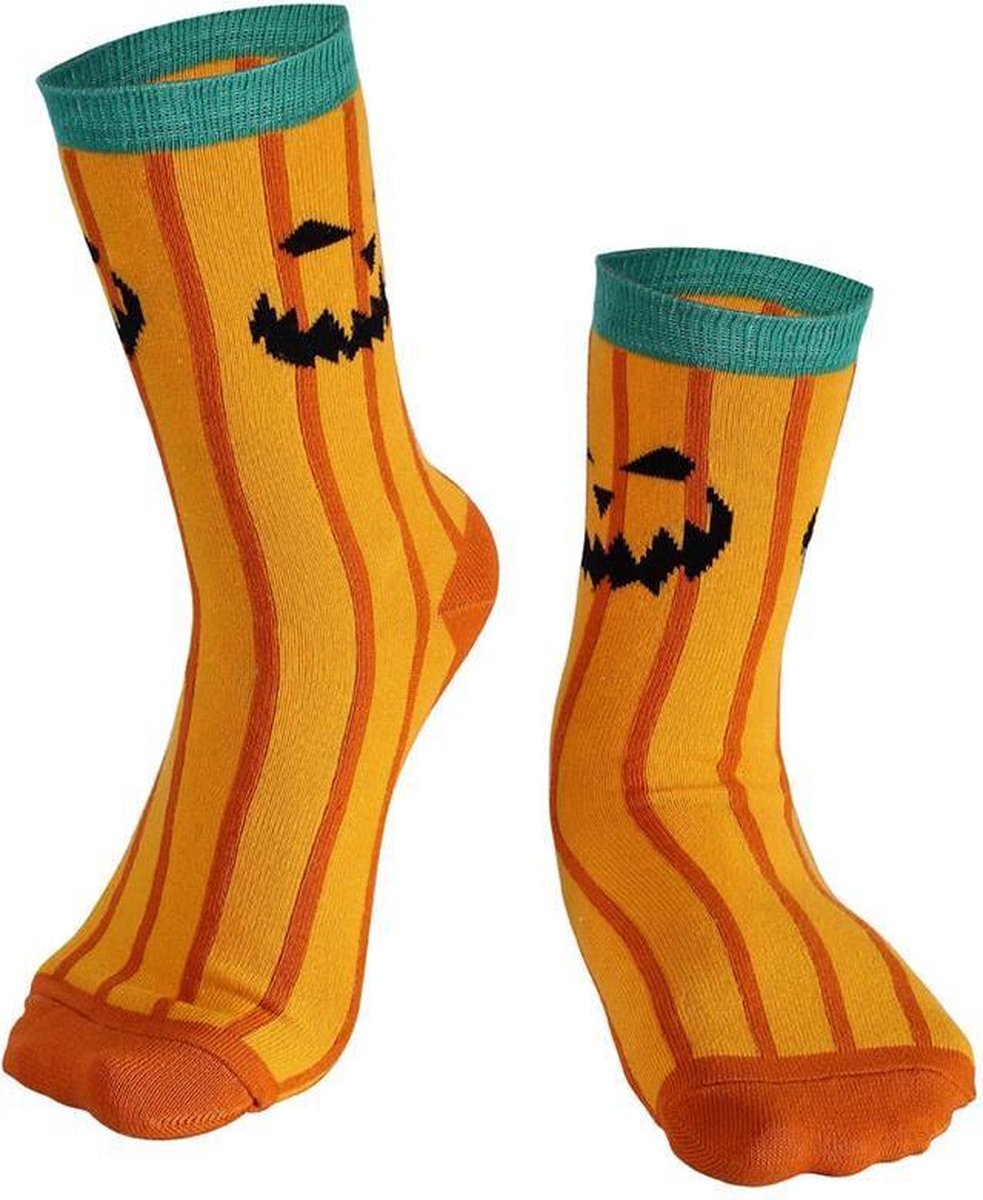 Sockston Socks - Halloween Pumpkin Faces Socks - Orange - Grappige Sokken - Vrolijke Sokken