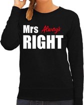 Mrs always right sweater / trui zwart met witte letters dames L