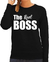 The real boss sweater / trui zwart met witte letters voor dames L