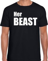 Her beast t-shirt zwart met witte letters voor heren S