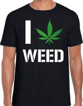 I love Weed fun t-shirt zwart voor heren - Wiet shirt S