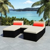 5-delige Loungeset met kussens poly rattan zwart