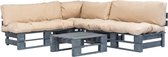 4-delige Loungeset - Pallet met zandkleurige kussens - FSC hout - (incl. Fleecedeken)