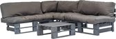 4-delige Loungeset - Pallet met grijze kussens - FSC hout - (incl. Fleecedeken)
