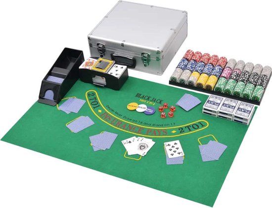 Afbeelding van het spel Poker/blackjack set met 600 chips aluminium