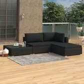 4-delige Loungeset met kussens poly rattan zwart (incl. Fleecedeken)