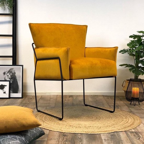 wenselijk Rand Baby Moderne velvet fauteuil Lasse oker geel | bol.com