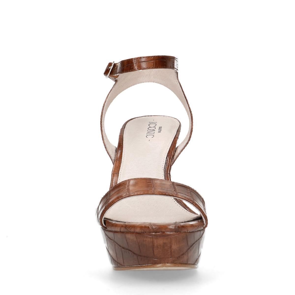 Sacha - Dames - Cognac sandalen met blokhak en crocoprint - Maat 39 |  bol.com