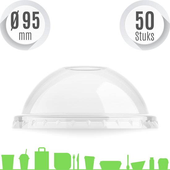 Composteerbare Dome Deksel bol zonder gat Ø 95 mm | PLA | 50 stuks | voor frisdrank en smoothies 300 ml - 400 ml