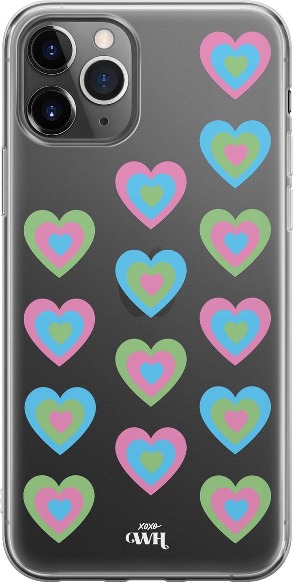 iPhone 12 Pro Max - Retro Heart Pastel Blue - iPhone Transparant Case