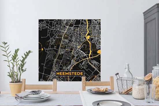 Stickers muraux - Heemstede - Carte - Plan de la ville - Carte - Black and Gold et Or - 100x100 cm - Feuille adhésive XXL