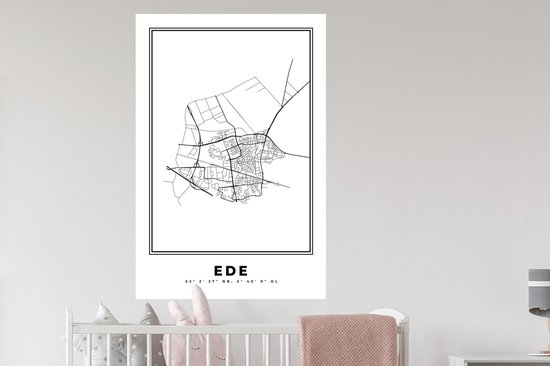 Stickers muraux - Pays- Nederland - Ede - Plan de la ville - Carte - Zwart Wit - Carte - 80x120 cm - Feuille adhésive