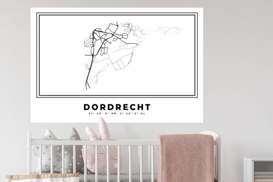 Stickers muraux - Pays Nederland - Dordrecht - Plan de la ville - Carte - Zwart Wit - Carte - 120x80 cm - Feuille adhésive