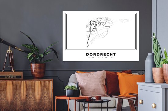 Stickers muraux - Pays Nederland - Dordrecht - Plan de la ville - Carte - Zwart Wit - Carte - 120x80 cm - Feuille adhésive