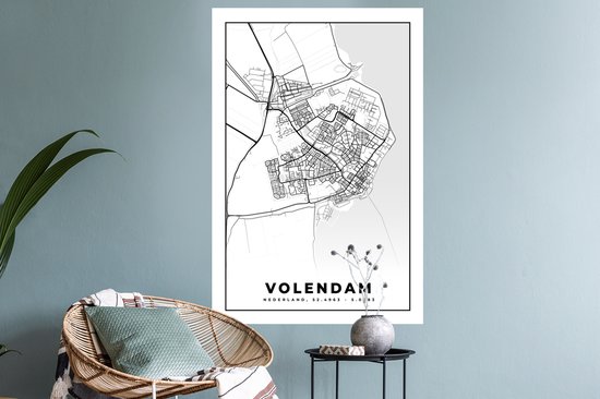 Stickers muraux - Carte - Volendam - 60x90 cm - Feuille adhésive - Plan de la ville