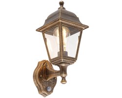 QAZQA capital - Klassieke Wandlamp met Bewegingsmelder - Bewegingssensor - sensor voor buiten - 1 lichts - D 210 mm - Goud/messing - Buitenverlichting