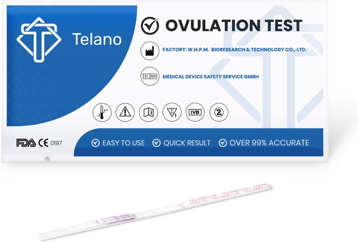 Telano Ovulatietest 15 testen Dipstick Gevoelig - 1x Zwangerschapstest Strip - Ovulatiekalender – foto 3