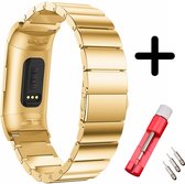 Strap-it bandje metaal goud + toolkit geschikt voor Fitbit Charge 3 / 4