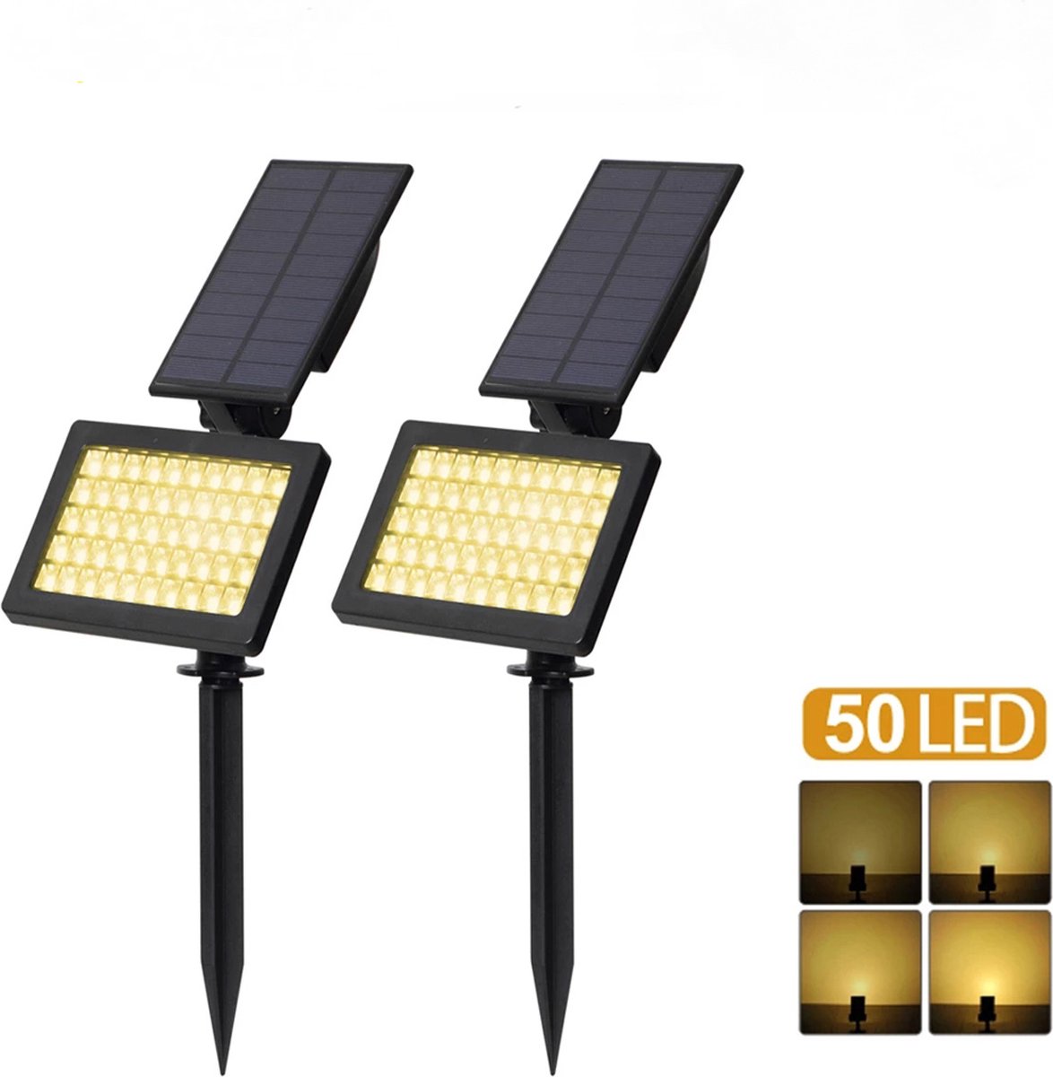 Solar Spotlights - 50 LED - Buiten Landschap Wandlamp - Waterdicht IP44 - Warm Wit - Tuin Decoratie Verlichting - 2st