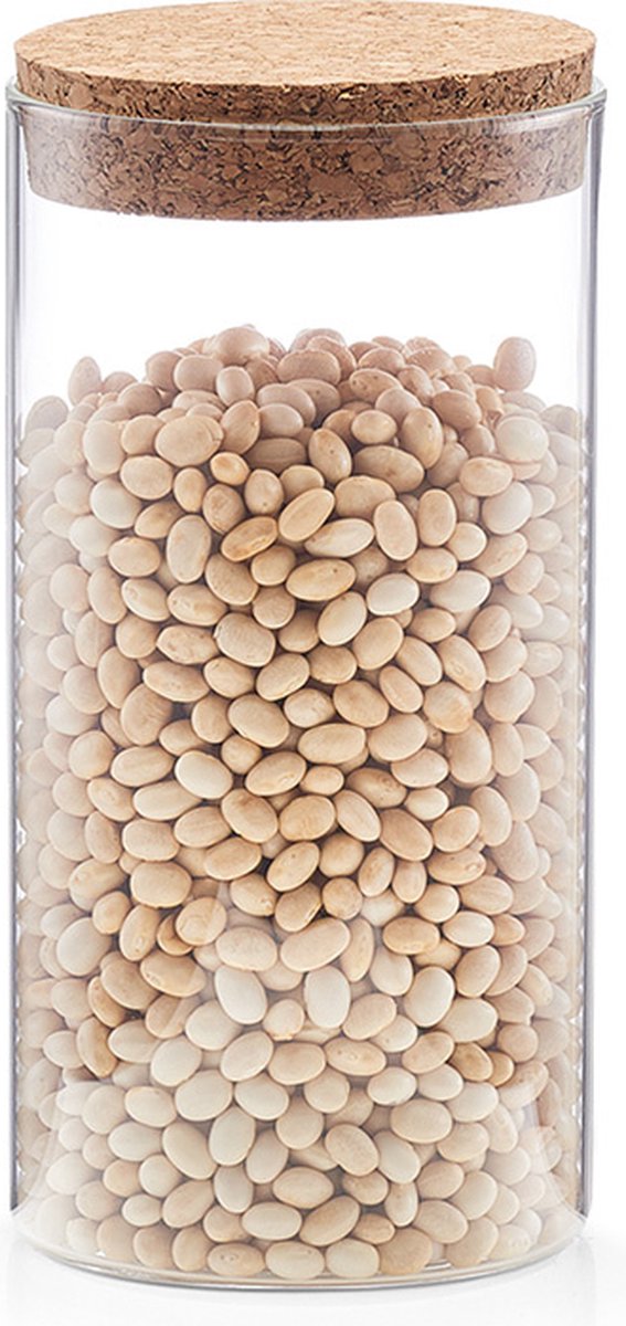 Zeller kruidenpot 550 ml met kurk deksel present - Transparant & hout - Met deksel