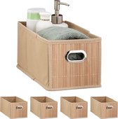 Relaxdays 5x panier de rangement en bambou - panier de salle de bain - boîte de rangement en tissu - panier en tissu - nature