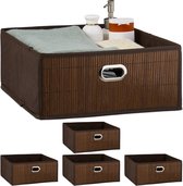 Relaxdays 5 x opbergmand badkamer - bamboe mand - opbergdoos stof - opbergbox - bruin