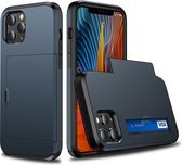 Hoesje geschikt voor iPhone SE 2022 - Backcover - Hardcase - Pasjeshouder - Portemonnee - Shockproof - TPU - Marineblauw
