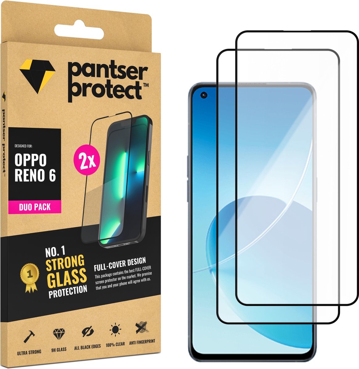 DUO-PACK - 2x Pantser Protect™ Glass Screenprotector Geschikt voor OPPO Reno 6 - Case Friendly - Premium Pantserglas - Glazen Screen Protector