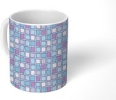 Mok - Koffiemok - Mozaïek - Blauw - Pastel - Patroon - Mokken - 350 ML - Beker - Koffiemokken - Theemok