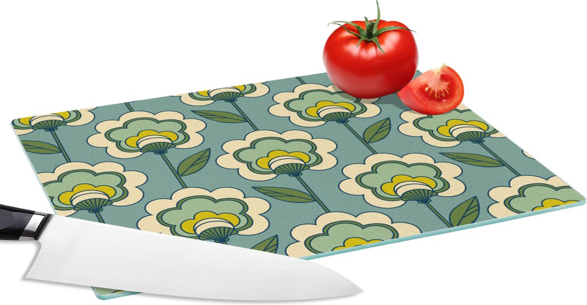 Glazen Snijplank - 28x20 - Retro - Design - Jaren 70 - Bloem - Snijplanken Glas