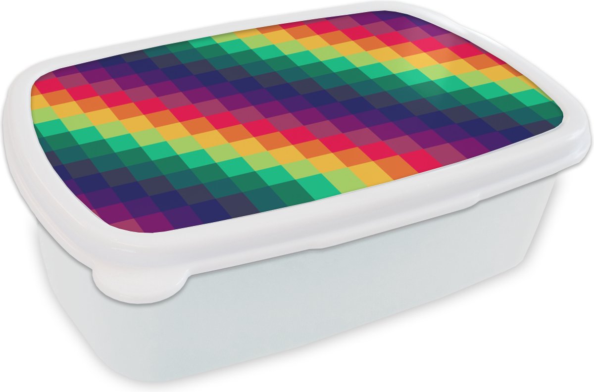 Broodtrommel Wit - Lunchbox - Brooddoos - Regenboog - Patronen - Pixel - 18x12x6 cm - Volwassenen