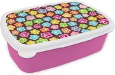 Broodtrommel Roze - Lunchbox - Brooddoos - Meisjes - Bloem - Patronen - Girl - Kids - Kinderen - 18x12x6 cm - Kinderen - Meisje