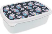Broodtrommel Wit - Lunchbox - Brooddoos - Meisje - Unicorn - Lolly snoep - Patronen - Girl - Kids - Kinderen - 18x12x6 cm - Volwassenen