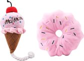 Roze Ijs en Donut speelgoed - Pluche Piepende Puppy Knuffel - Dierenspeelgoed - pluchespeelgoed - piepspeelgoed - Speelgoed hond - Hondenknuffel - Dog Toys