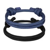 2 stuks- Armband- zwart-Blauw- Schuif armband- 16-21 cm- Charme Bijoux