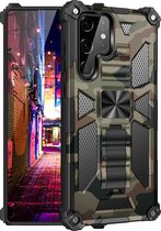 Samsung Galaxy S22 Ultra Hoesje - Mobigear - Armor Stand Serie - Hard Kunststof Backcover - Groen - Hoesje Geschikt Voor Samsung Galaxy S22 Ultra