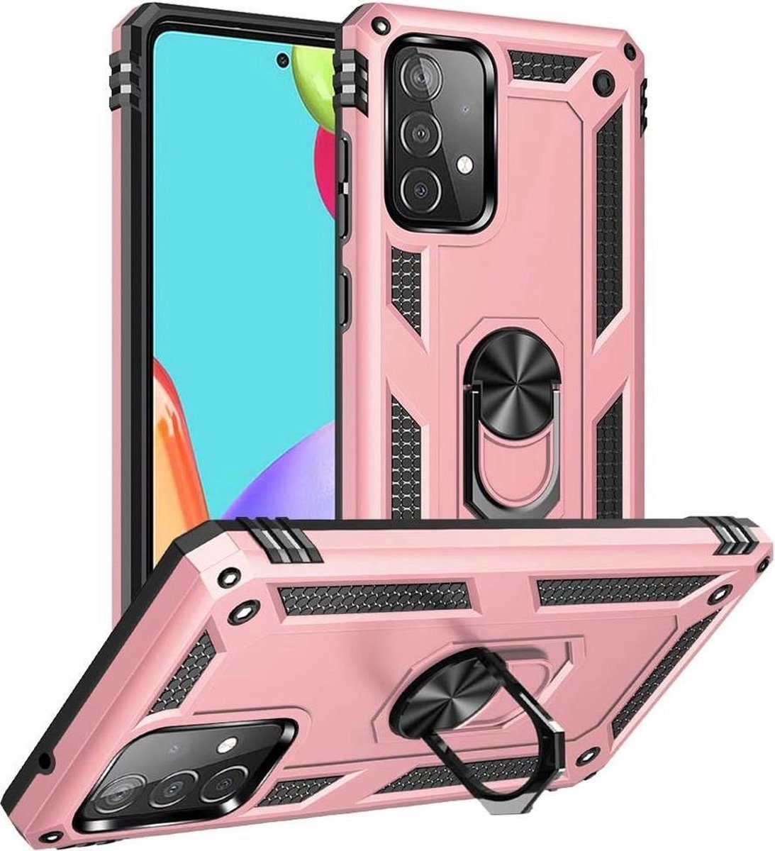 oTronica Armor Backcover Geschikt Voor Samsung Galaxy A22 (4G) hoesje met Ringhouder - Rose goud