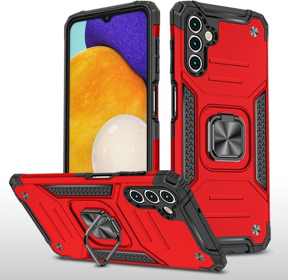 oTronica Armor Backcover Geschikt Voor Samsung Galaxy A32 (5G) hoesje met ring kickstand - Rood