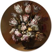 Label2X - Muurcirkel - Stilleven met Bloemen, Hans Bollongier, 1639 - Ø 30 cm - Dibond - Multicolor - Wandcirkel - Rond Schilderij - Bloemen en Planten - Muurdecoratie Cirkel - Wan