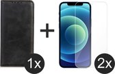 iPhone 13 hoesje bookcase zwart Luxe PU Leer wallet case portemonnee book case hoes cover - 2x iPhone 13 screenprotector