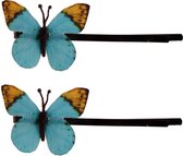 Schuifspeldjes vlindertje turquoise/geel- 4 cm